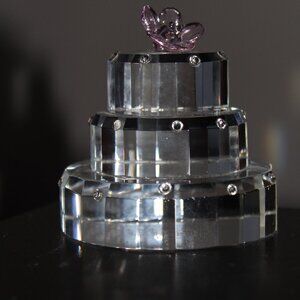 SIMON DESIGNS Crystal 3 Tier Cake Paperweight FLOWER Decoration On Top